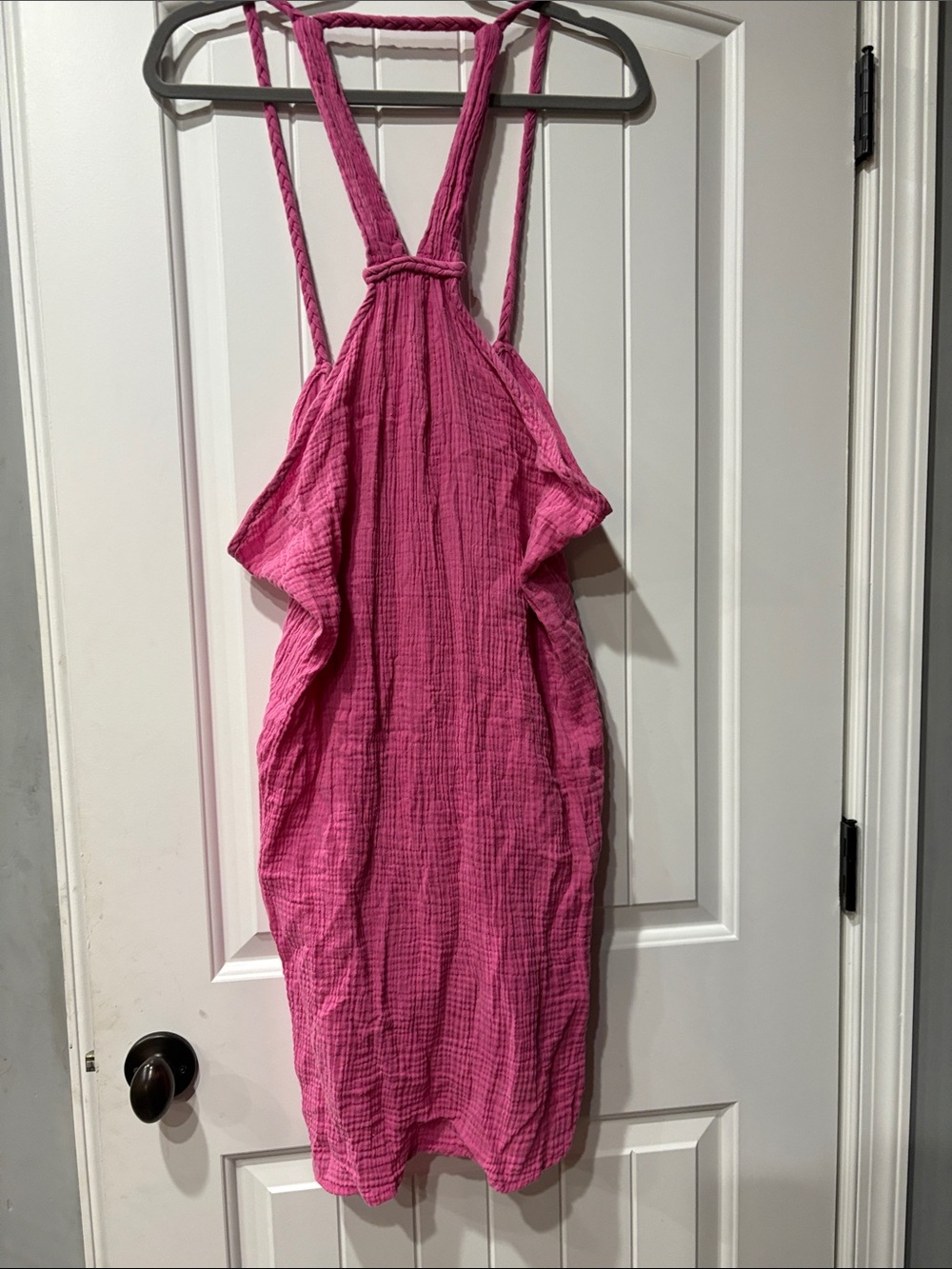 Anthropologie Hot Pink Gauze Sundress with Ruffle Sides